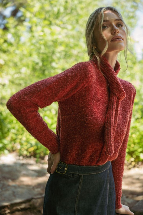 Burgundy Tying Neck Sweater Cardigan