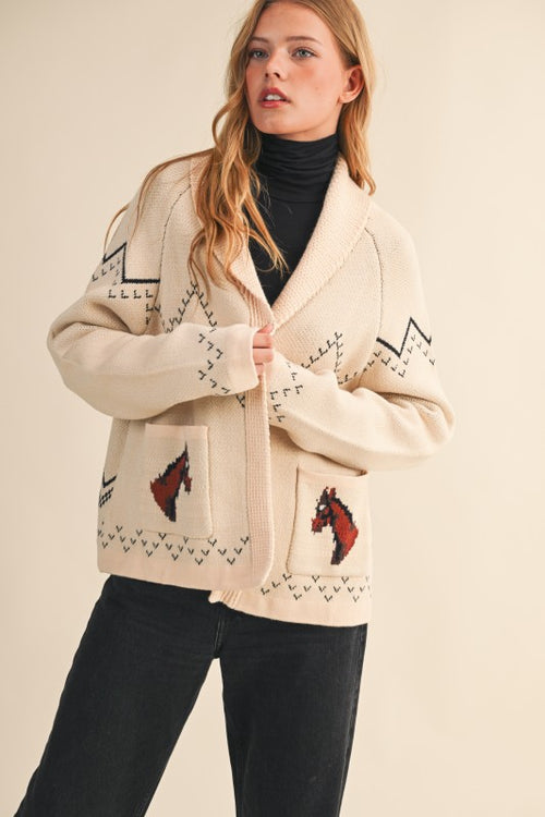 Taupe Horse Knit Cardigan