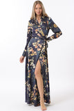 Navy Floral Print Wrap Dress