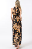 Black and Camel Mock Neck Floral Print Maxi