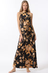 Black and Camel Mock Neck Floral Print Maxi