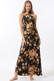 Black and Camel Mock Neck Floral Print Maxi