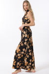 Black and Camel Mock Neck Floral Print Maxi