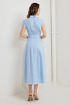 Light Blue Zipper Detail Woven Midi Dress
