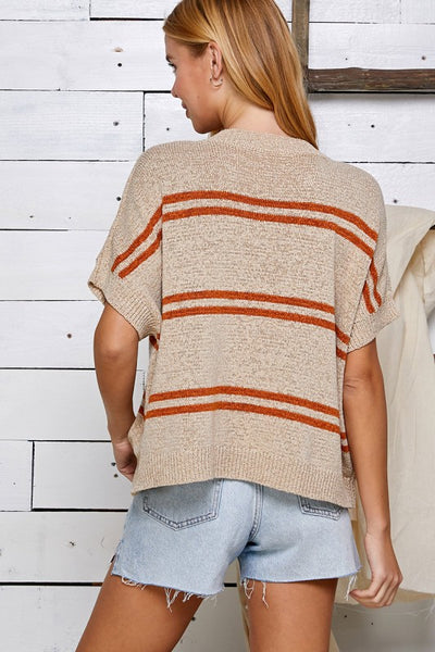 Taupe V-Neck Knit Top