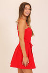 Red Waist Ribbon Mini Dress