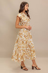 Ivory and Brown Printed Woven Midi Dress
