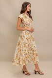 Ivory and Brown Printed Woven Midi Dress