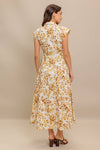 Ivory and Brown Printed Woven Midi Dress