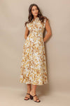 Ivory and Brown Printed Woven Midi Dress