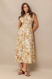 Ivory and Brown Printed Woven Midi Dress