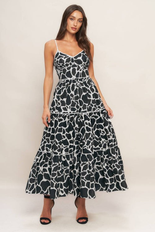 Black and White Printed Tiered Dress