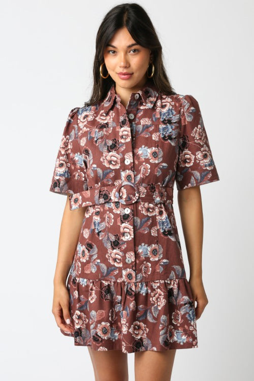 Rust Colored Floral Button Dress