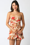 Taupe and Red Floral Print Sleeveless Romper