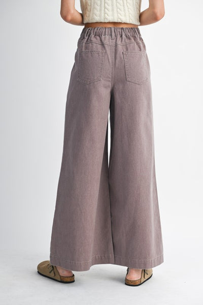Dark Mauve Pleated Wide Leg Jeans