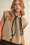 Taupe Tie Neck Sweater Vest