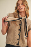 Taupe Tie Neck Sweater Vest