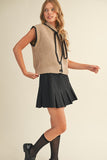 Taupe Tie Neck Sweater Vest