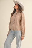 Brown Striped Ruffled Button Down Blouse