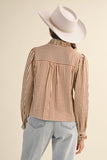 Brown Striped Ruffled Button Down Blouse