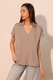 Taupe Poly Silk Collared Caftan Top