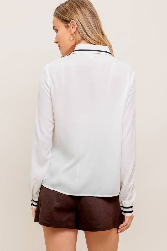 Ivory Long Sleeve Hidden Button Blouse