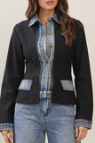 Black & Denim Layered Look Knit Jacket