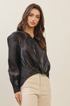 Twisted Hem Satin Blouse