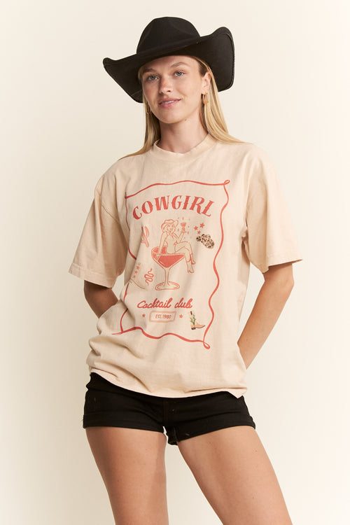 Beige Cowgirl Martini Graphic T- Shirt
