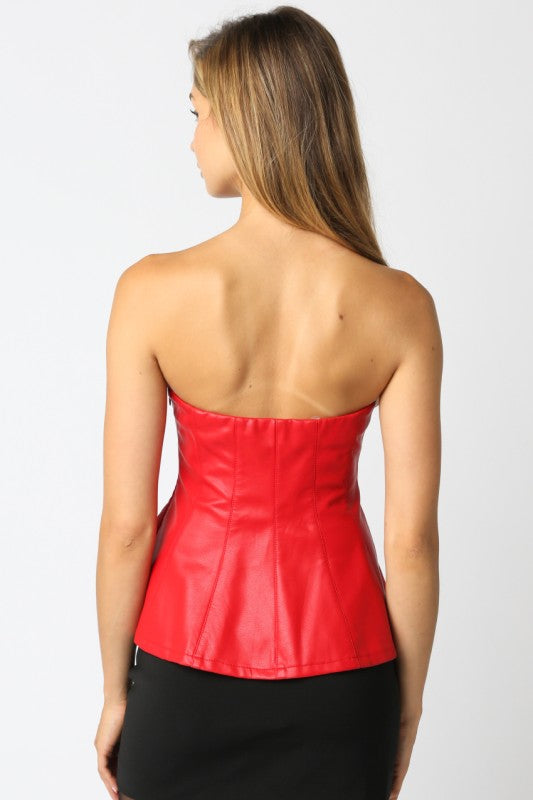 Red Leather Strapless Top
