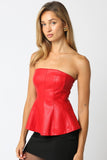 Red Leather Strapless Top