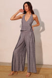 Denim Plaid Linen Halter and Pants Set