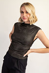 Black Shimmer Ribbed Knit Top