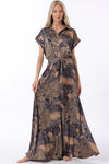 Button Down Elastic Waisted Belted Maxi Dress