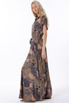 Button Down Elastic Waisted Belted Maxi Dress
