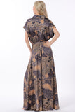 Button Down Elastic Waisted Belted Maxi Dress