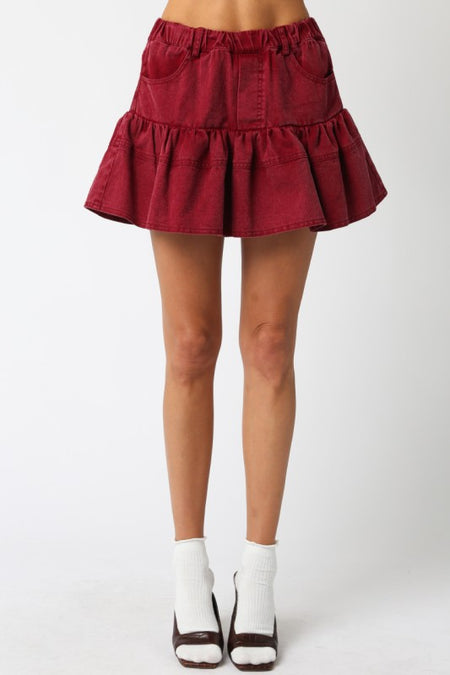 Denim Striped Mini Skirt With Bow Detail