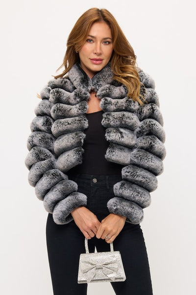 Charcoal long Sleeve Chinchilla Cropped Jacket