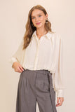 Ivory Bubble Sleeve Button-up Blouse