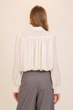 Ivory Bubble Sleeve Button-up Blouse