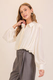 Ivory Bubble Sleeve Button-up Blouse