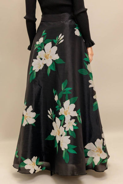 Black Floral Printed Maxi Skirt