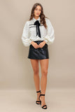 Heart Printed Collar Contrasting Bow Tie Long Sleeve