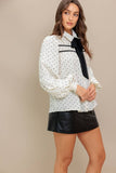 Heart Printed Collar Contrasting Bow Tie Long Sleeve