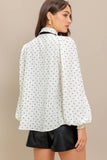 Heart Printed Collar Contrasting Bow Tie Long Sleeve