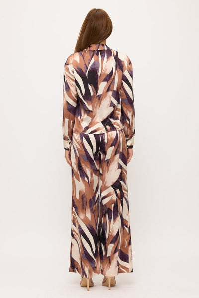 Mauve Abstract Print Blouse With Twisted Hem Detail