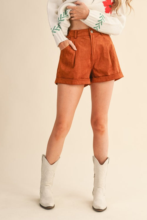 Orange Suede Cuffed Shorts