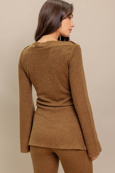 Mocha Knit Long Sleeve Top and Pants Set