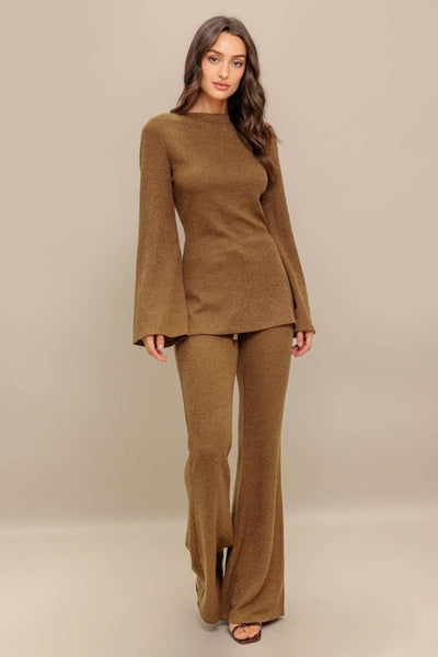 Mocha Knit Long Sleeve Top and Pants Set