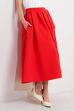 Red Woven Full Midi Skirt